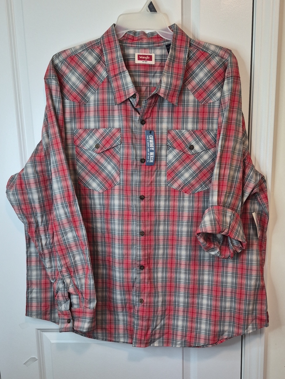 Wrangler Men’s Red and Gray Plaid Button-Down Shirt Size 3XL NWT
